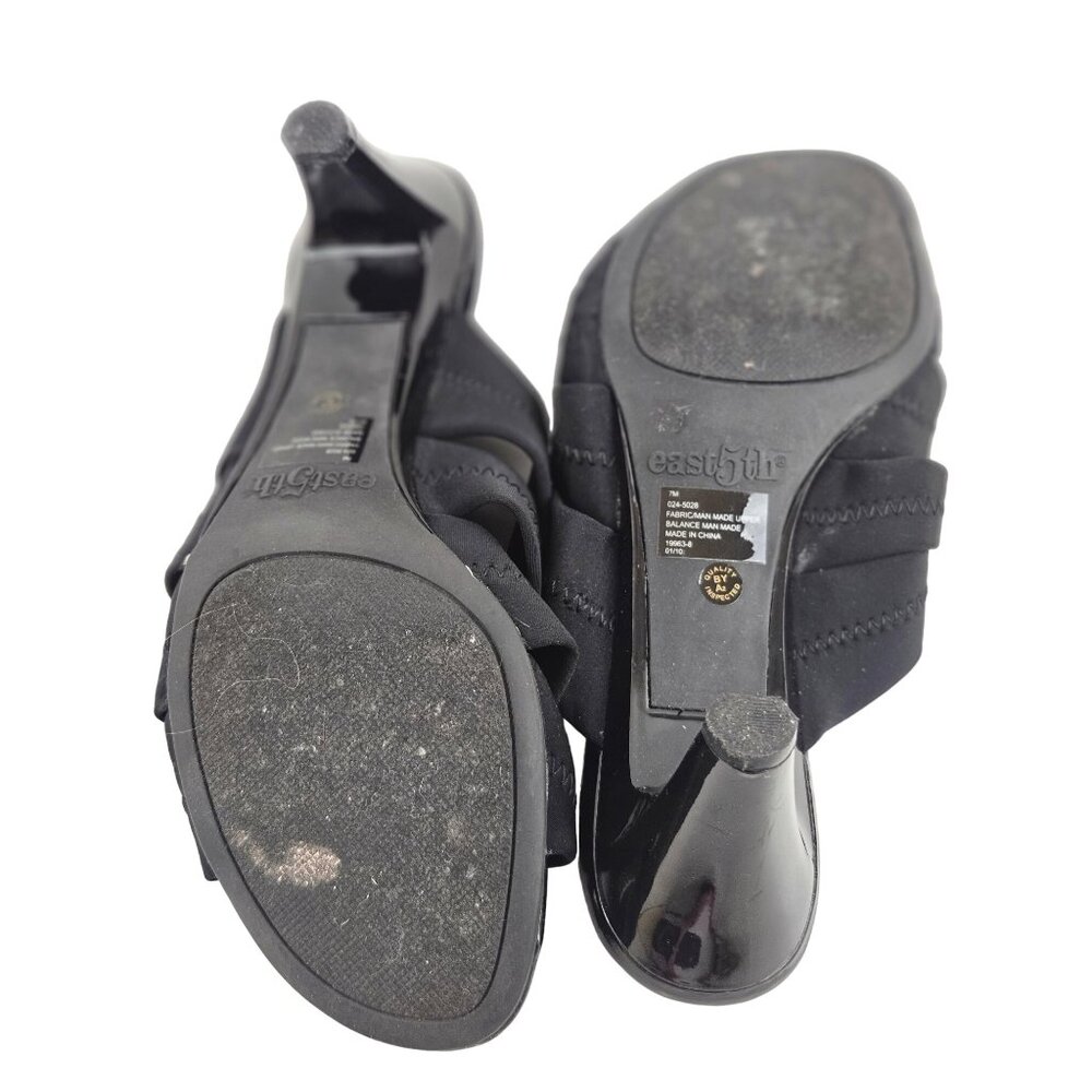 East 5th Black Heeled Sandals Decorative Fabric Straps Open Toe Slip On 199680 8 - Picture 7 of 8